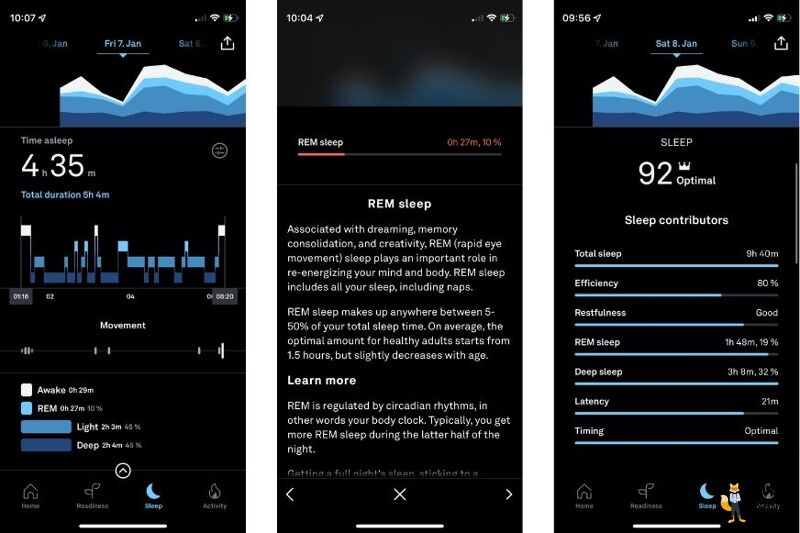Data on the REM sleep phase are displayed in the app.